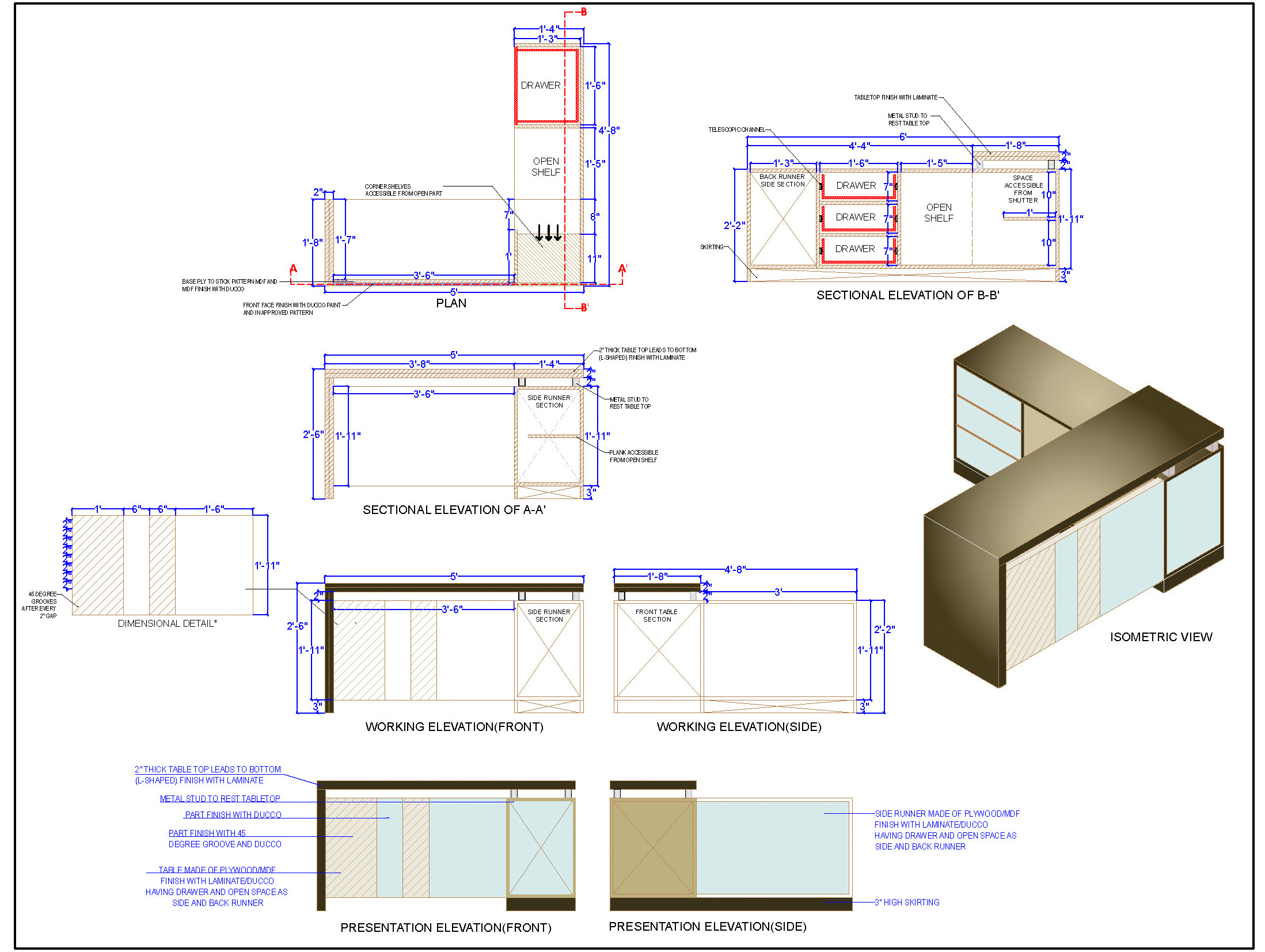 L-Shaped Executive Desk CAD Drawing